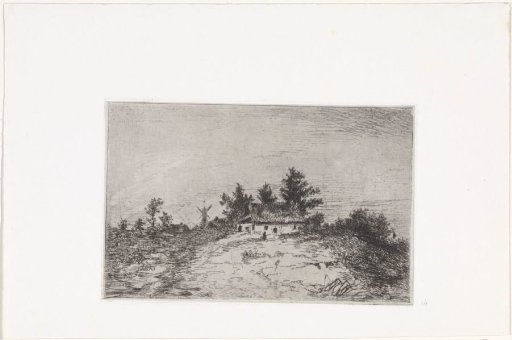 View of a thatched house and nearby mill