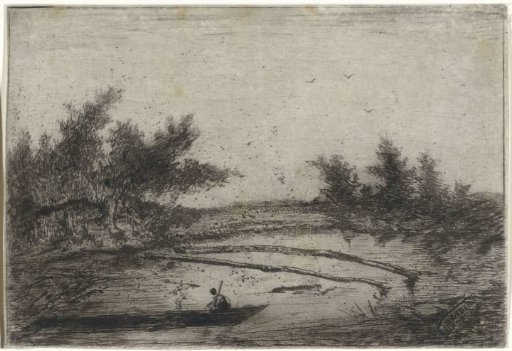Small lake with boat and two barriers