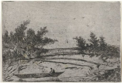 Small lake with boat and two barriers