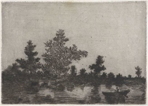 Water landscape with a rowing boat