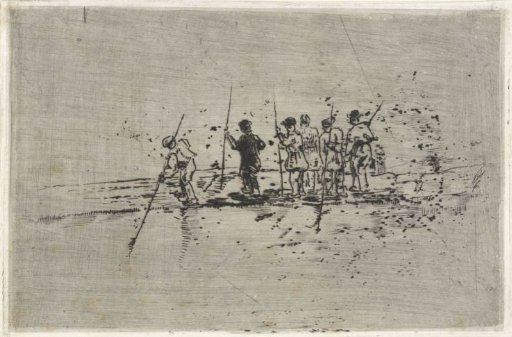 Figures with fishing poles on a floating jetty