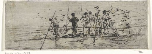 Figures with fishing poles on a floating jetty