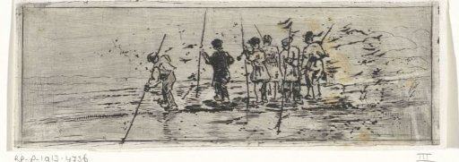 Figures with fishing poles on a floating jetty