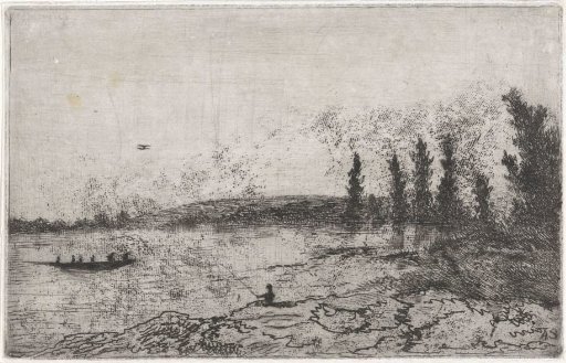Landscape with a rowing boat and a fisherman