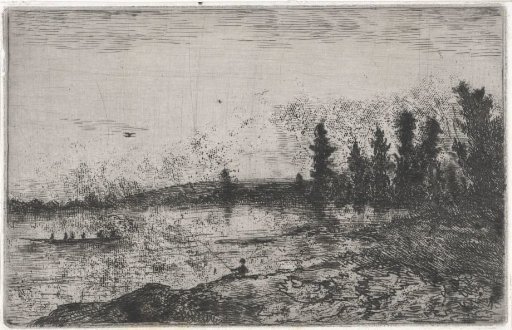 Landscape with a rowing boat and a fisherman