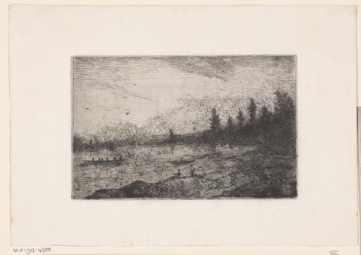 Landscape with a rowing boat and a fisherman