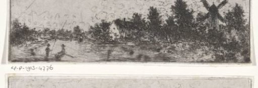 Landscape with water, mill, house and rowing boat