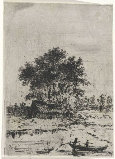 Landscape with hut under trees