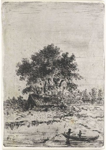 Landscape with hut under trees