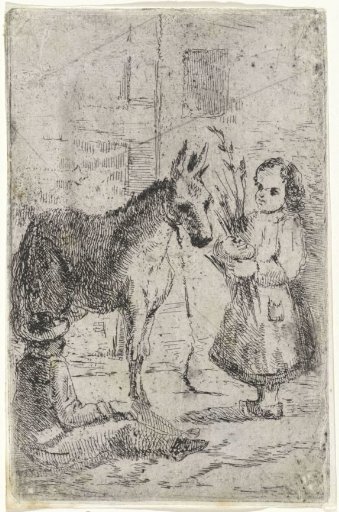 Man and girl with a donkey