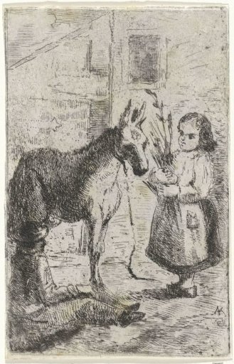 Man and girl with a donkey