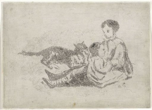 Children with a cat