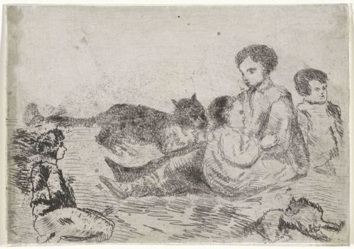 Children with a cat