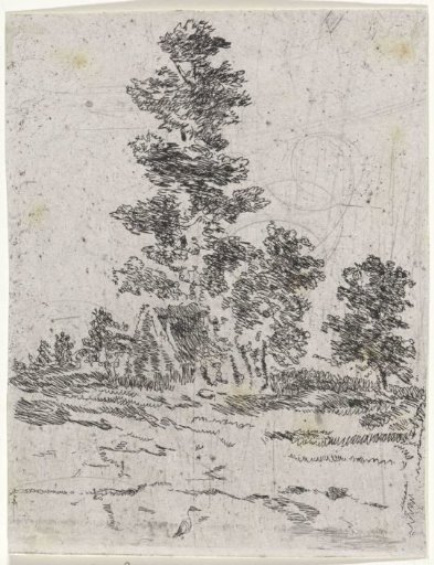 Landscape with a hut under trees