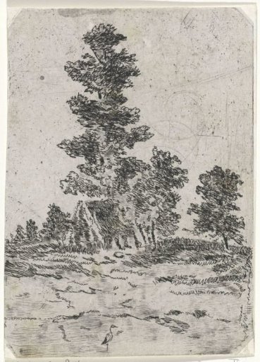 Landscape with a hut under trees