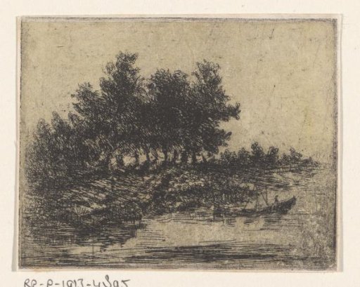 Landscape with a row of trees and a boat