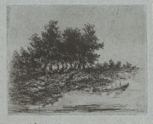Landscape with a row of trees and a boat