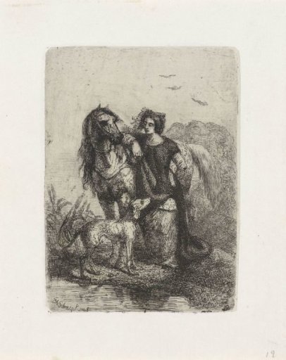 Maiden with horse and dog