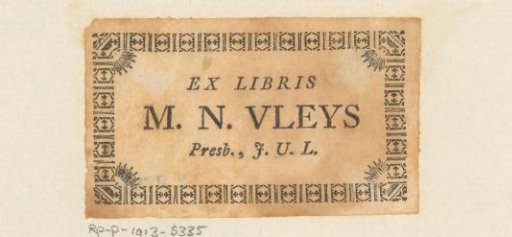 Ex libris of M.N. Vleys Presb., J.U.L.