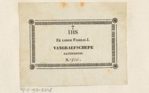 Ex libris of Fidelis J. Vangraefschepe, Priest