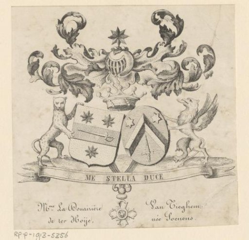 Ex libris of Mme. La Douairière Van Tieghem, de ter Hoije, née Soenens