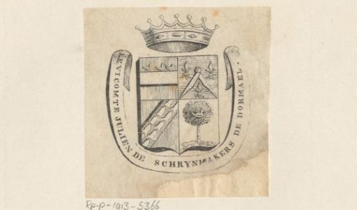 Ex libris of Le Vicomte Julien de Schrynmakers de Dormael
