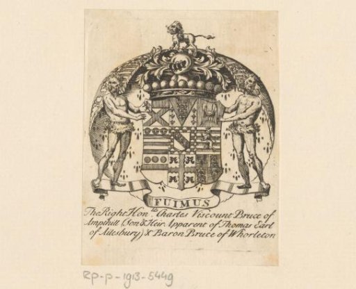 Ex libris of Charles Viscount Bruce of Ampthill (Son and Heir Apparent of Thomas Earl of Ailesbury) and Baron Bruce of Whorleton