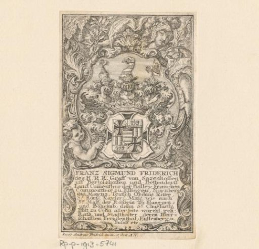 Ex libris of Franz Sigmund Friderich, H.H.R. Count von Sazenhoffen