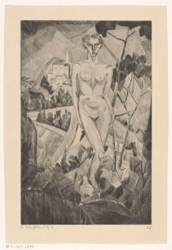 Nude woman in a hilly landscape