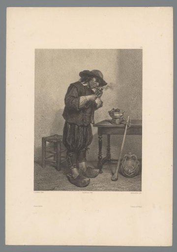 Breton man in clogs lighting his pipe
