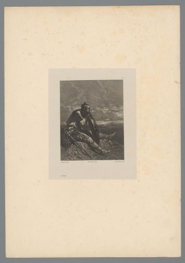 Soldier resting while leaning on his shield