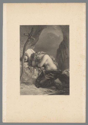 Mary Magdalene with her head resting on a rock