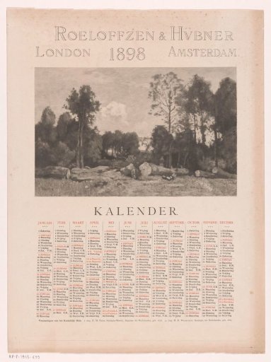 Calendar for the Year 1898 by Roeloffzen & Hübner