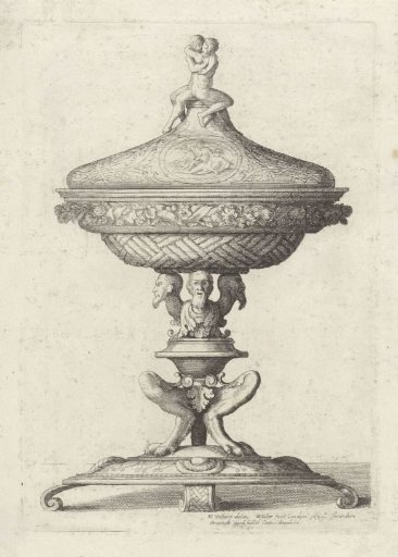 Ornamental beaker with an embracing couple