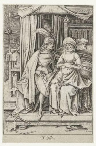 Couple Seated on a Canopy Bed