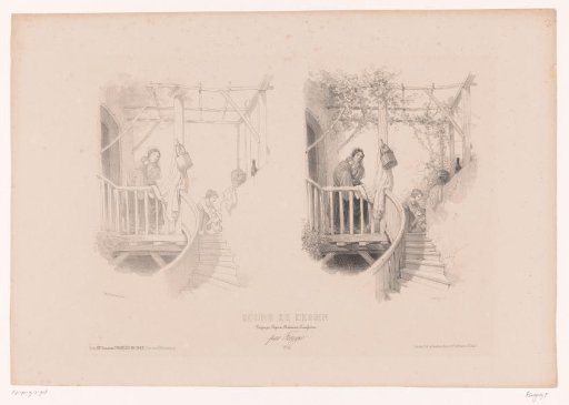 Woman with two children at the top of a staircase to a terrace