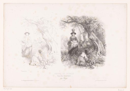 Two women gathering plants in the forest