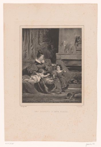 Mother with two children by the hearth