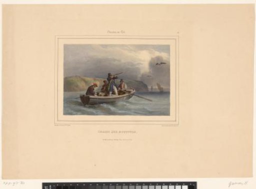 Hunter in Rowboat Shooting at Seagulls