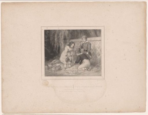 Three children gardening