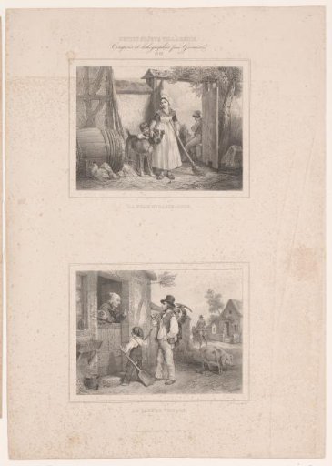 Girl with dog and child on a farmyard