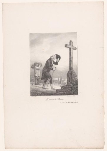 Priest takes off hat at a cross