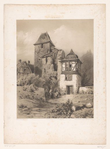 Mountain village with group of figures