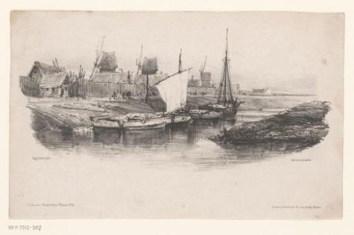 Harbour with boats and windmills