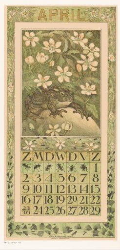 Calendar leaf for April with a frog