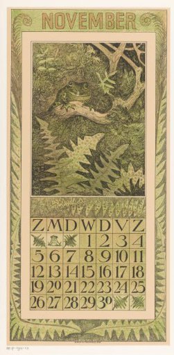 Calendar leaf for November with a frog