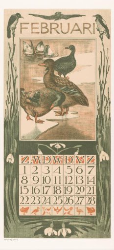 Calendar page for February with ducks