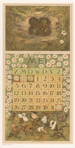 Calendar leaf for May with a lapwing's nest