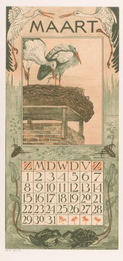 Calendar page for March with storks