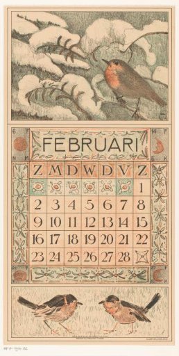 Calendar page February with a robin